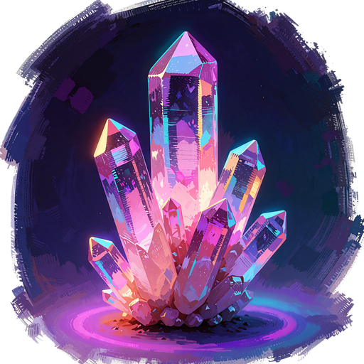 Rosa og ametystfarvet krystalklynge som illustration til slotten Book of the Fallen i V.Vegas-kataloget